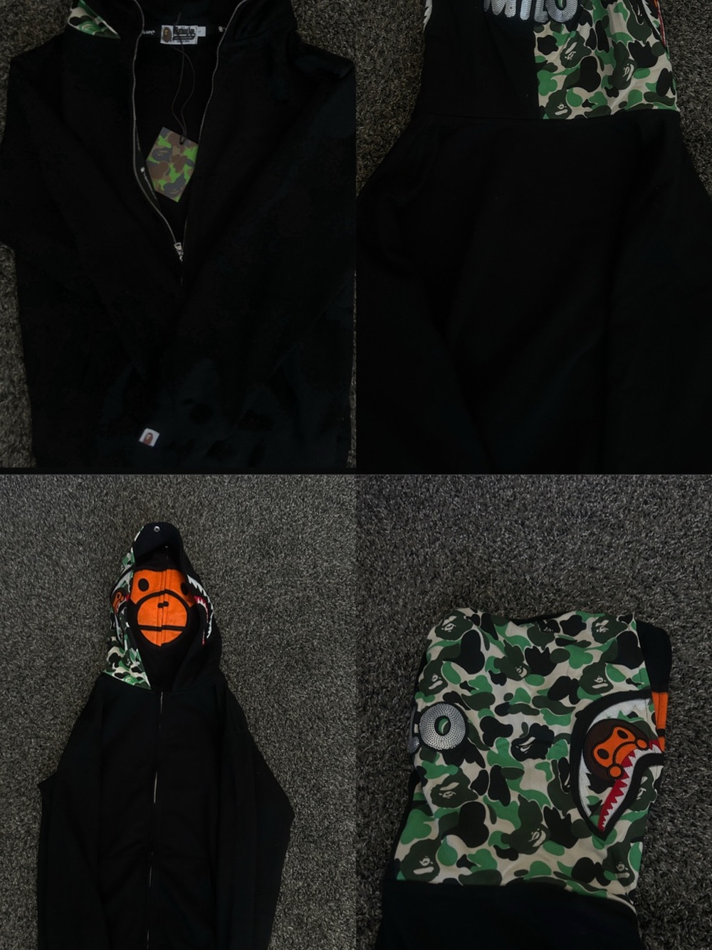 BAPE Black Hoodie with Green Camo